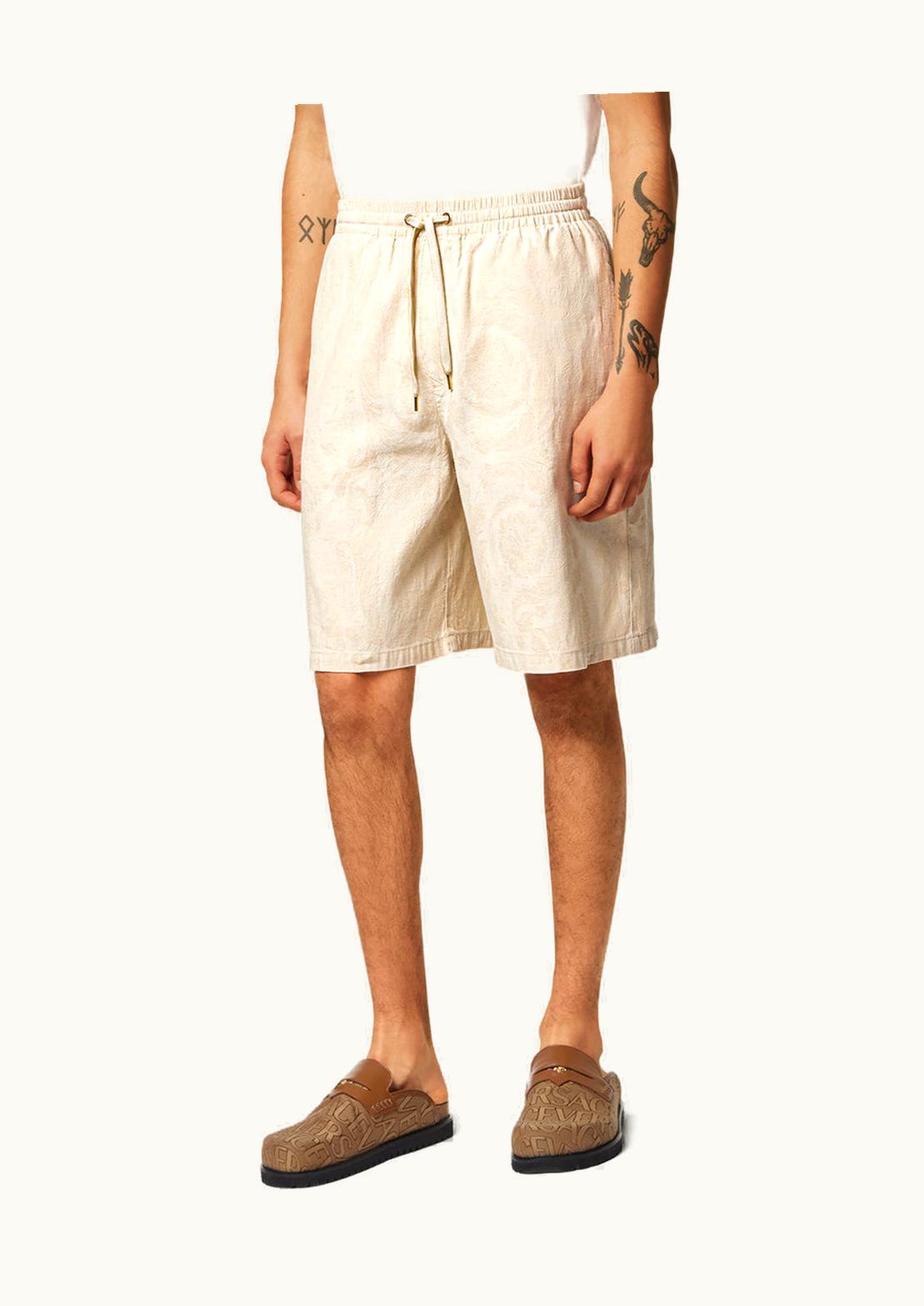 Versace Versace Barocco Silhouette Chambray Shorts Beige