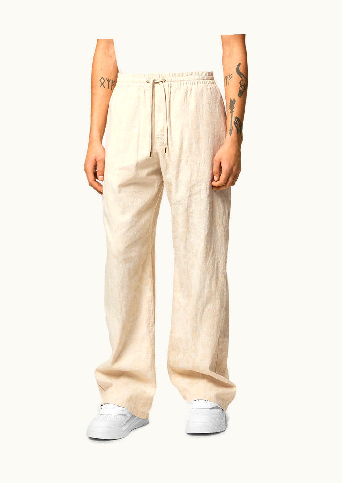 Versace Versace Barocco Silhouette Drawstring Chambray Wide-Leg Trousers Beige