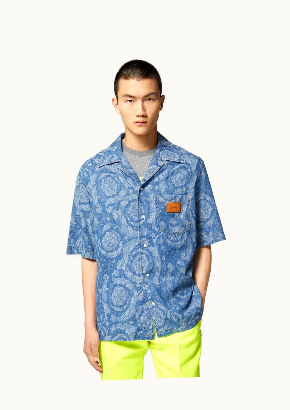 Versace Versace Barocco Silhouette Denim Shirt Blue Chambray