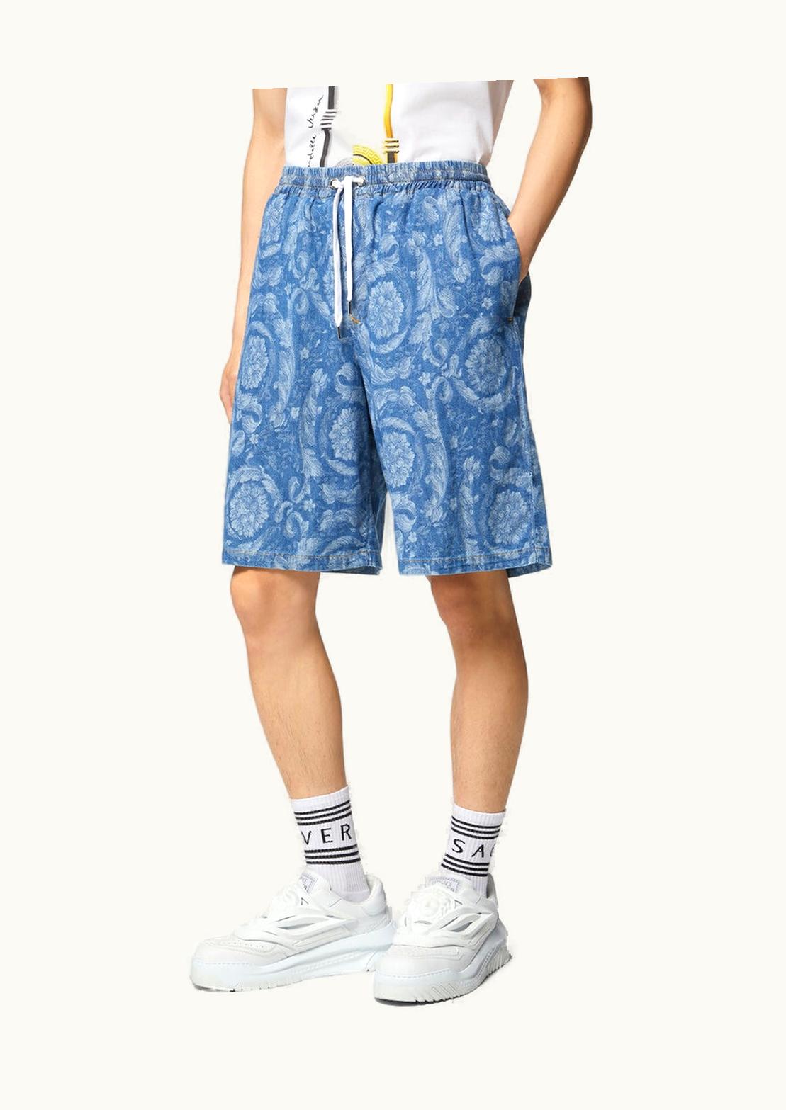 Versace Versace Barocco Silhouette Denim Shorts Blue