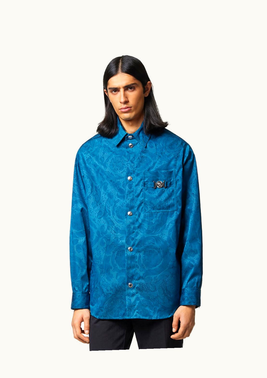 Versace Versace Barocco Silhouette Jacquard Overshirt Blue