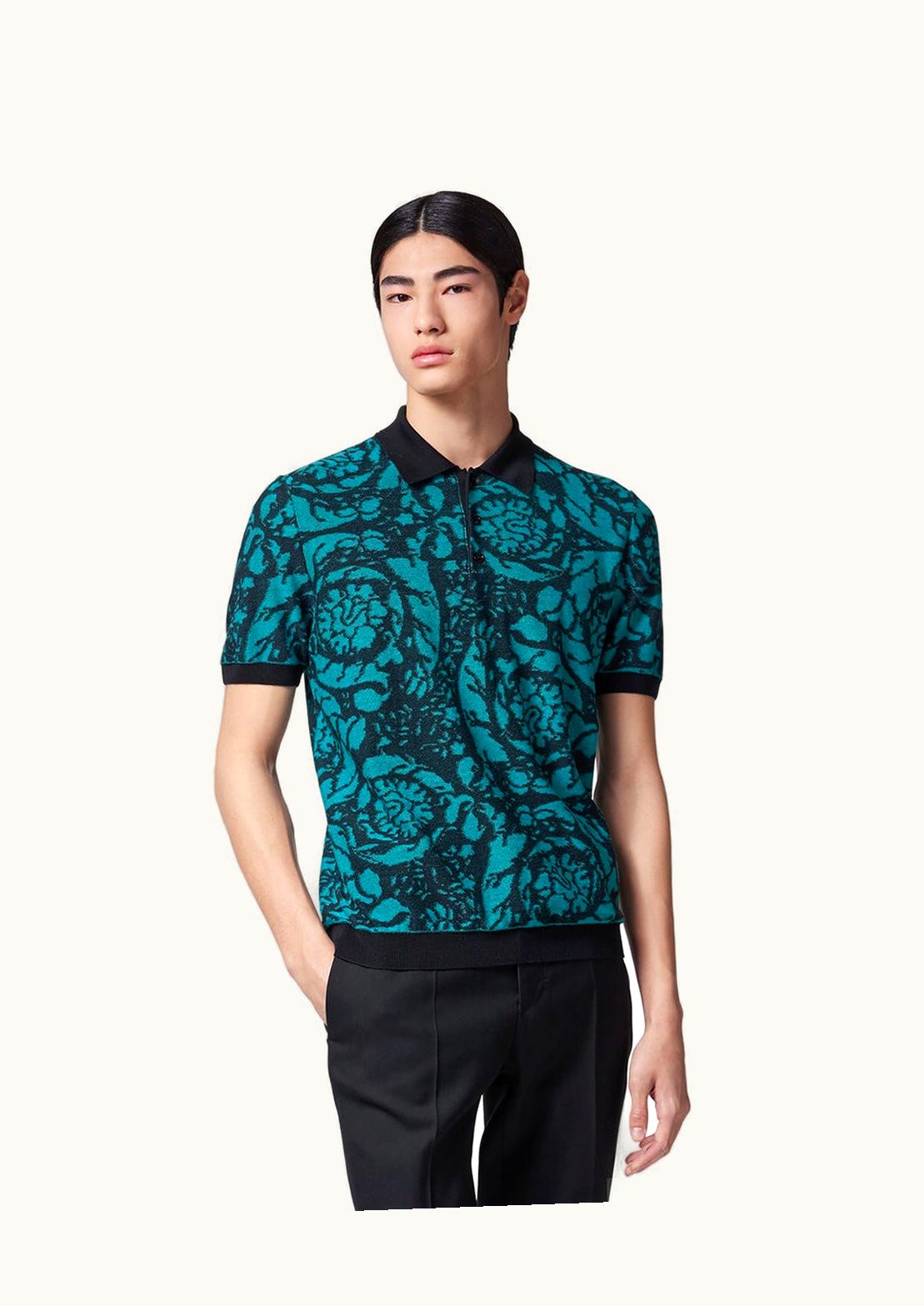 Versace Versace Barocco Silhouette Vanisé Jacquard Knit Polo Shirt Black