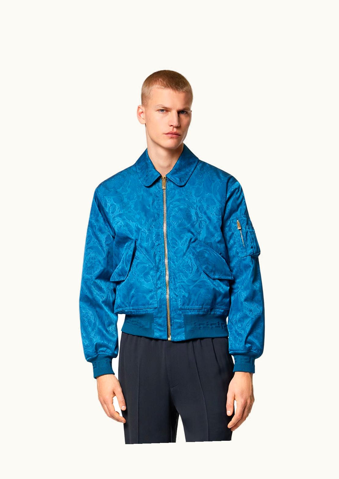 Versace Versace Barocco Silhuette Blouson Bomber Jacket Blue Medusa Hardware Pointed Collar Front Flap Pockets