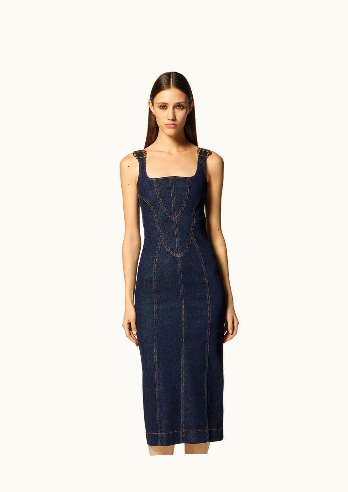 Versace Versace Baroque Buckle Denim Midi Dress Blue