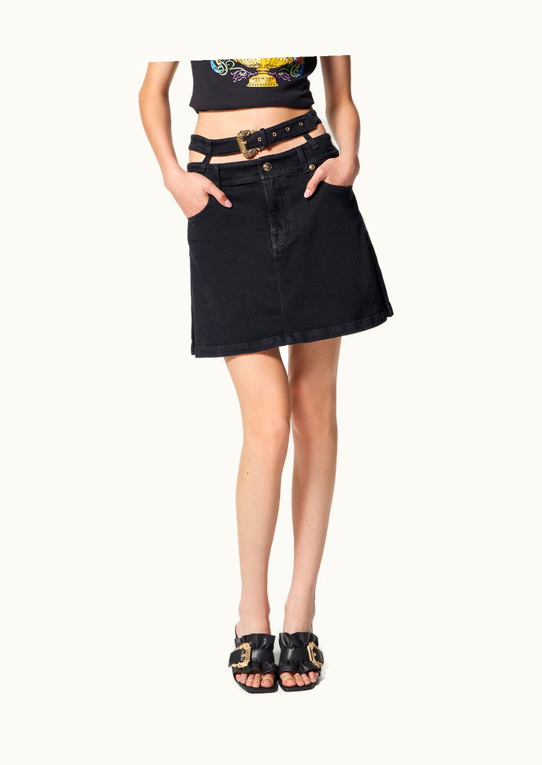 Versace Versace Baroque Buckle Denim Mini Skirt Black - Signature Edition