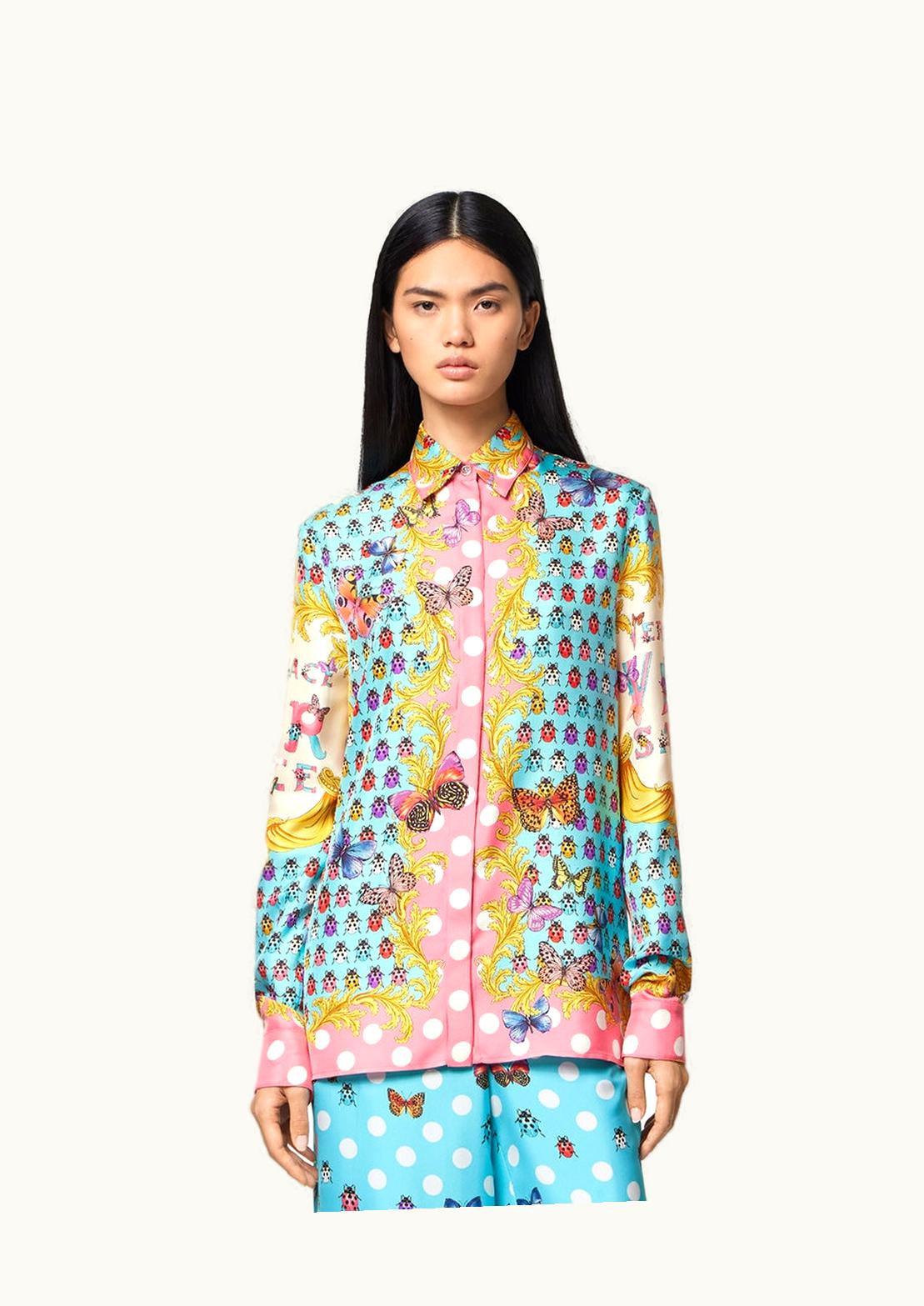 Versace Versace Heritage Butterflies and Ladybugs Silk Shirt Polka Dot Blue