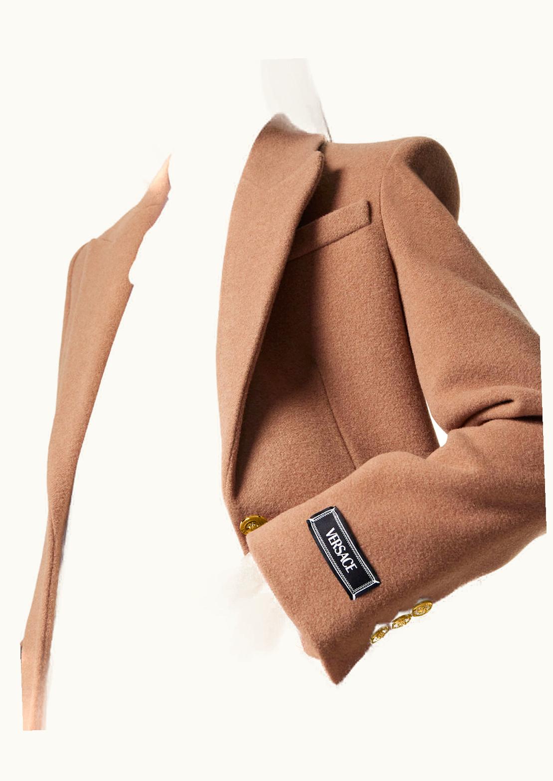 Versace Versace Camel Wool Single-Breasted Long Coat Beige