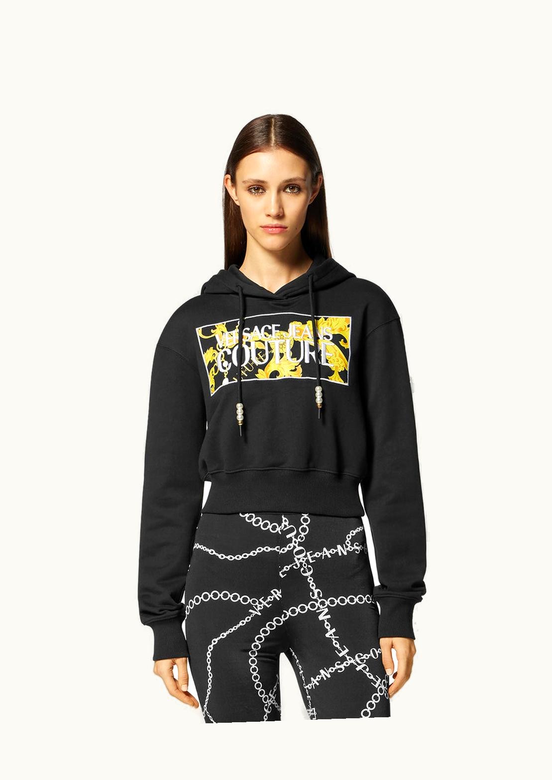 Versace Versace Chain Couture Pearl Embroidered Crop Hoodie Black