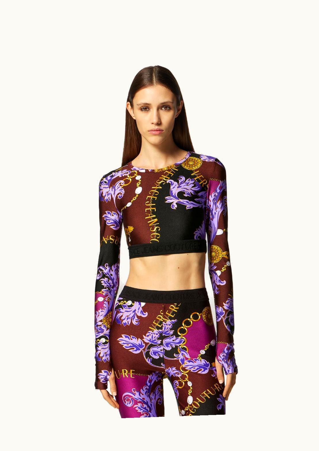 Versace Versace Chain Couture Jacquard Logo Crop Top Black