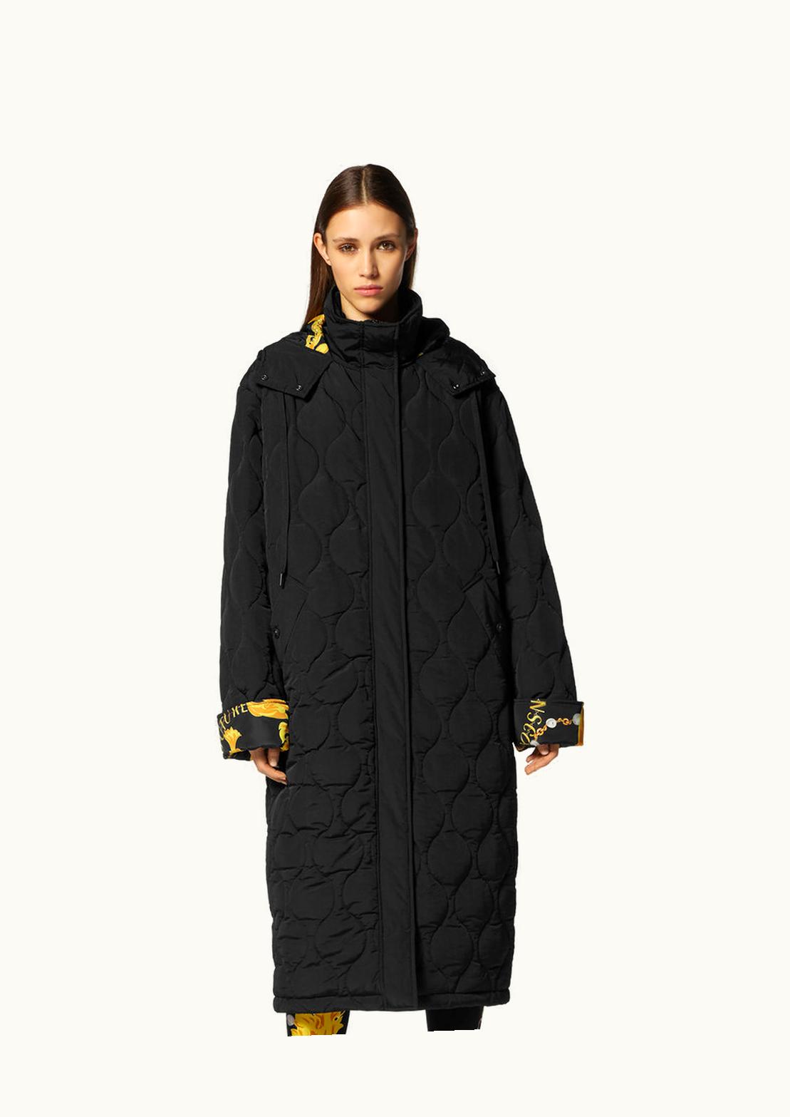 Versace Chain Couture Quilted Long Coat Black, Chain Couture Print