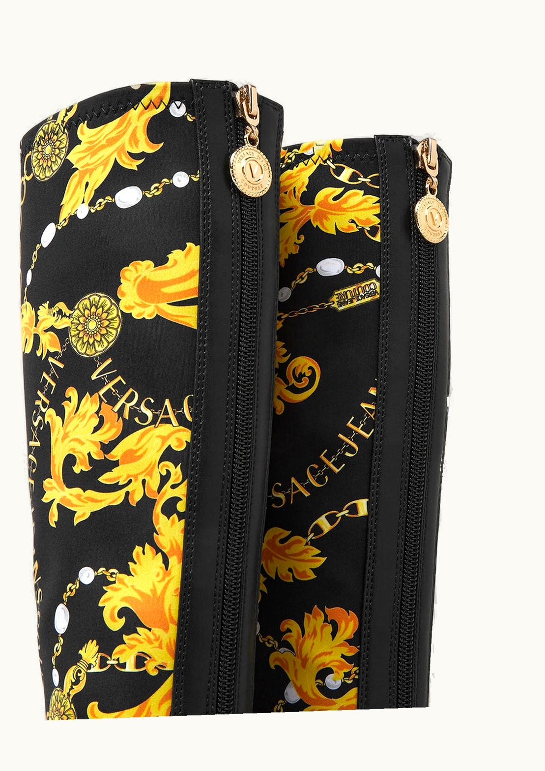 Versace Chain Couture Mandy Knee-High Boots Black, Gold