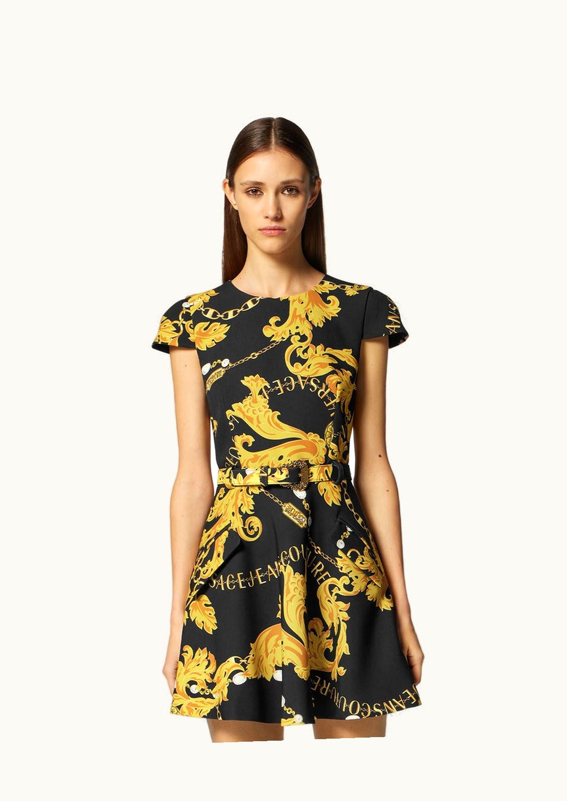 Versace Baroque Belted Chain Couture Mini Dress Black