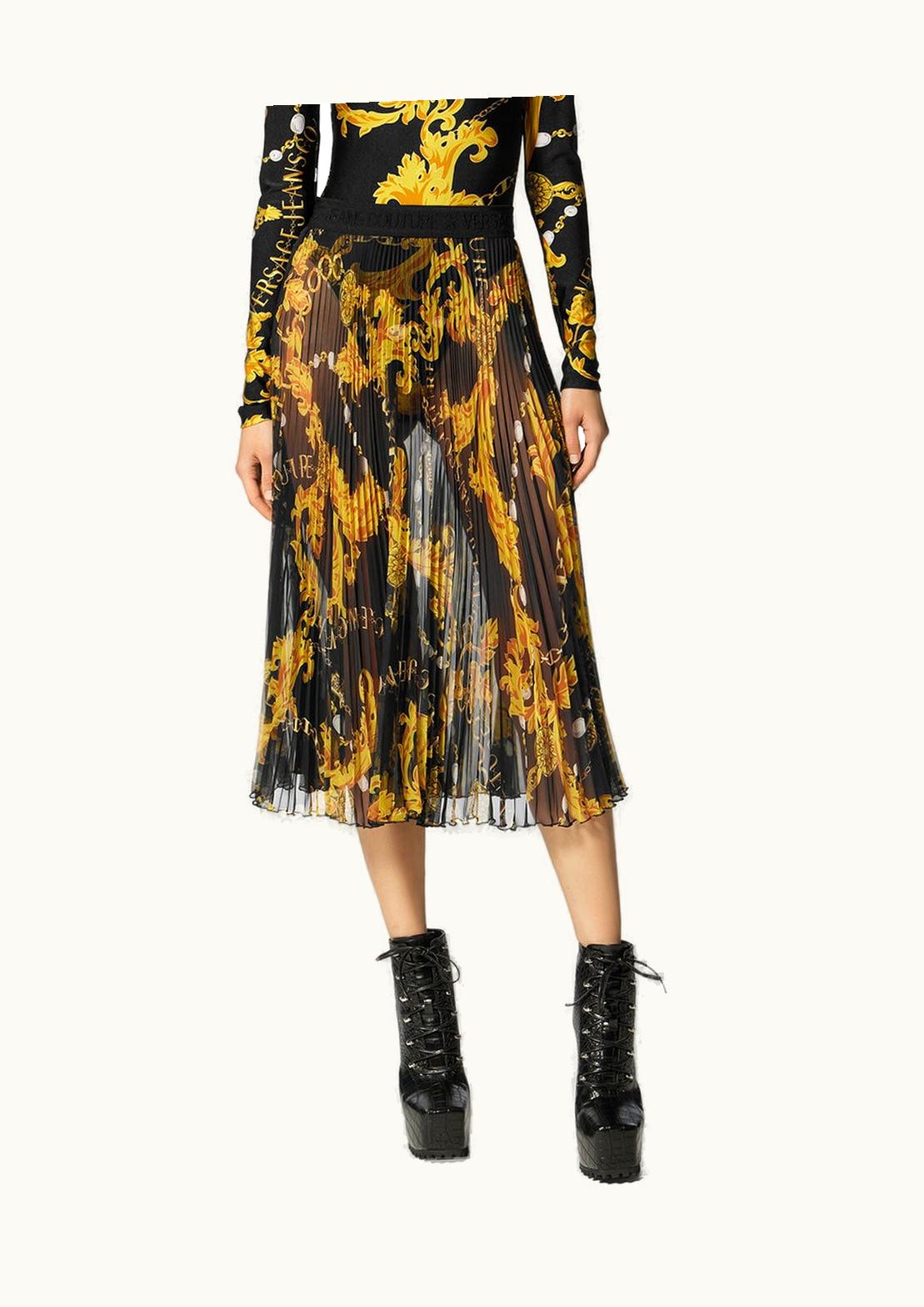 Versace Chain Couture Pleated Midi Skirt Black, Gold