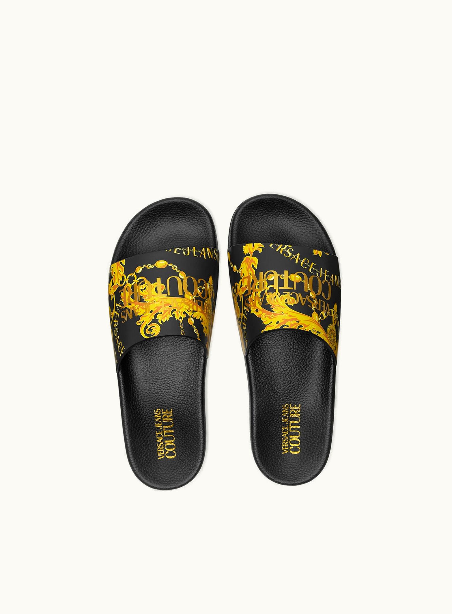 Versace Chain Couture Slides Black, Gold