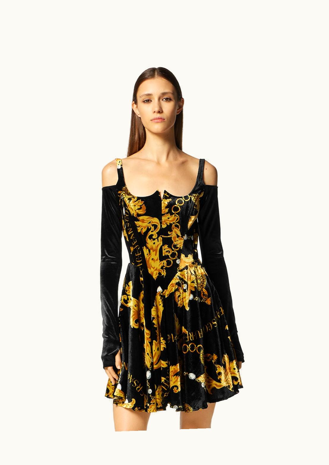 Versace Chain Couture Velvet Corset Dress Black, Gold