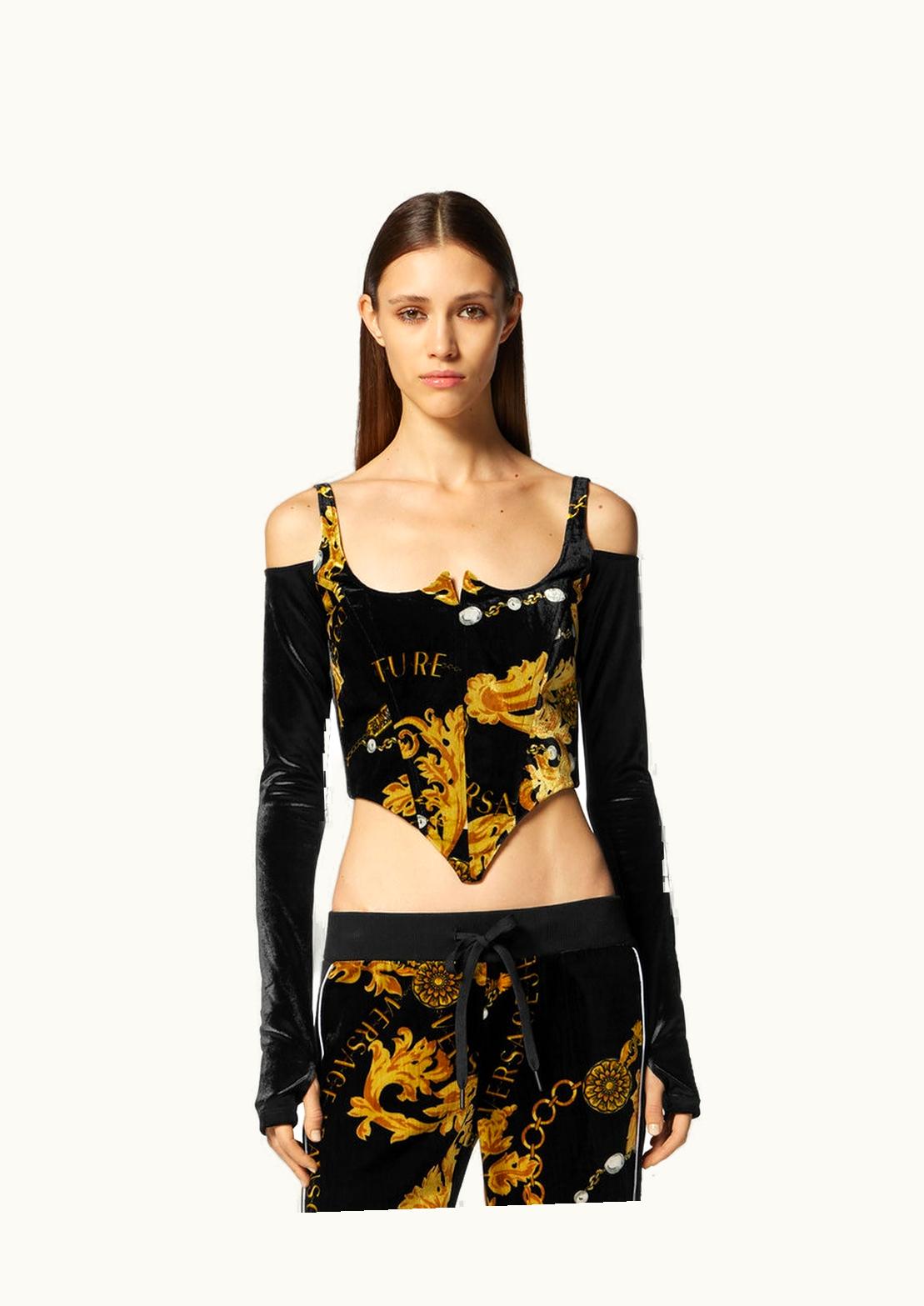 Versace Chain Couture Velvet Corset Top Black, Gold