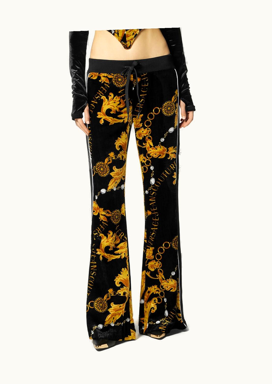 Versace Chain Couture Flared Velvet Sweatpants Black, Gold & White