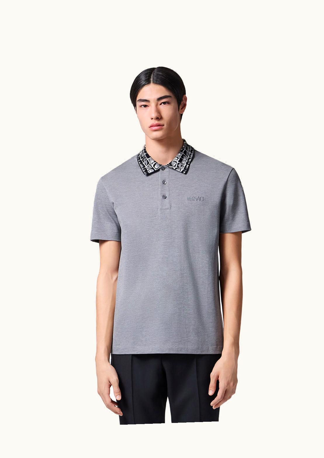 Versace Coccodrillo Embroidered Logo Polo Shirt Gray