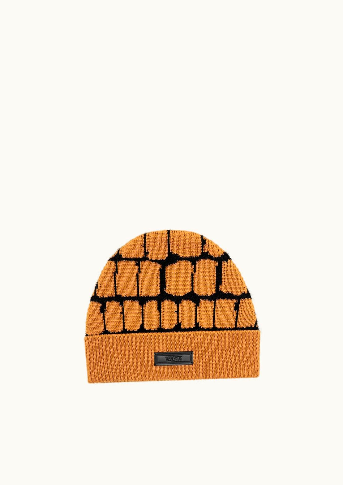 Versace Croc-Effect Chenille Jacquard Beanie Orange