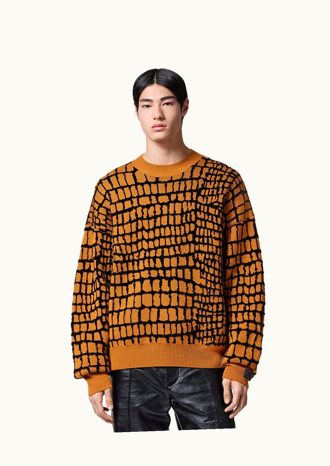 Versace Croc-Effect Chenille Jacquard Sweater Orange