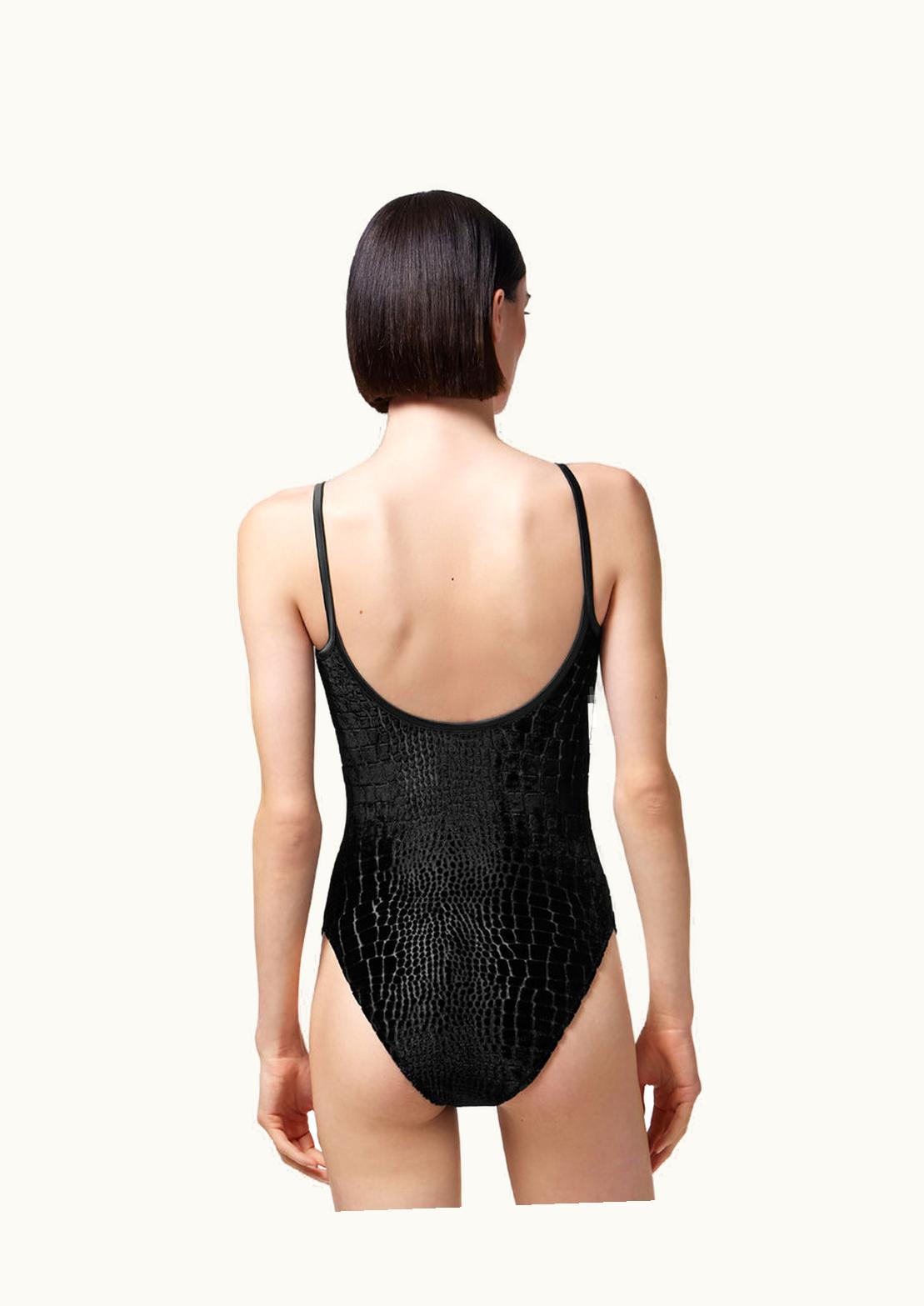 Versace Croc-Effect Devoré Velvet Bodysuit Black