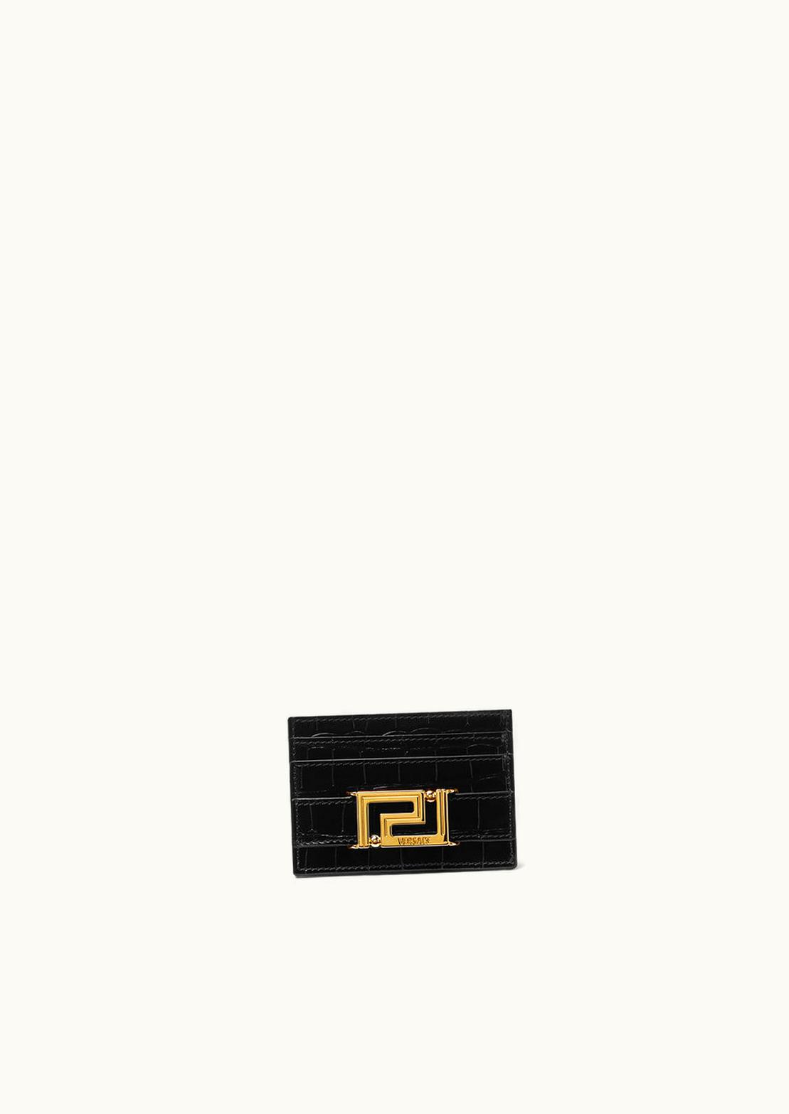 Versace Croc-Effect Greca Goddess Card Holder Black, Gold