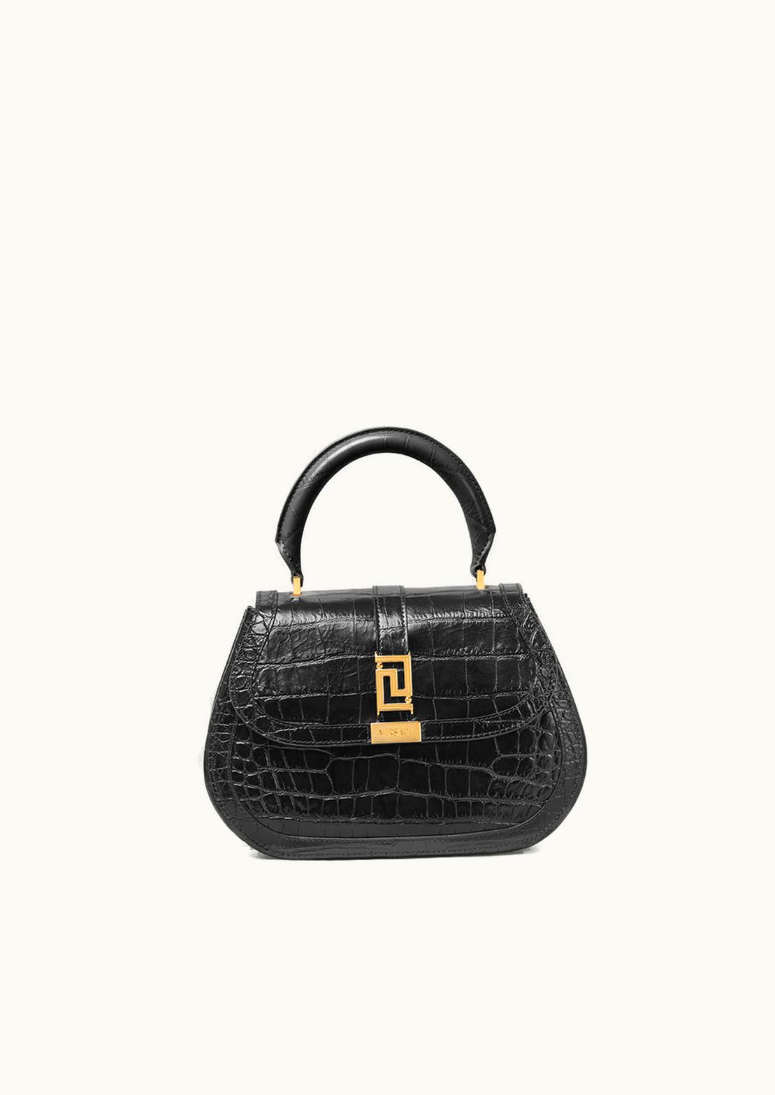 Versace Croc-Effect Greca Goddess Top Handle Bag Black, Gold