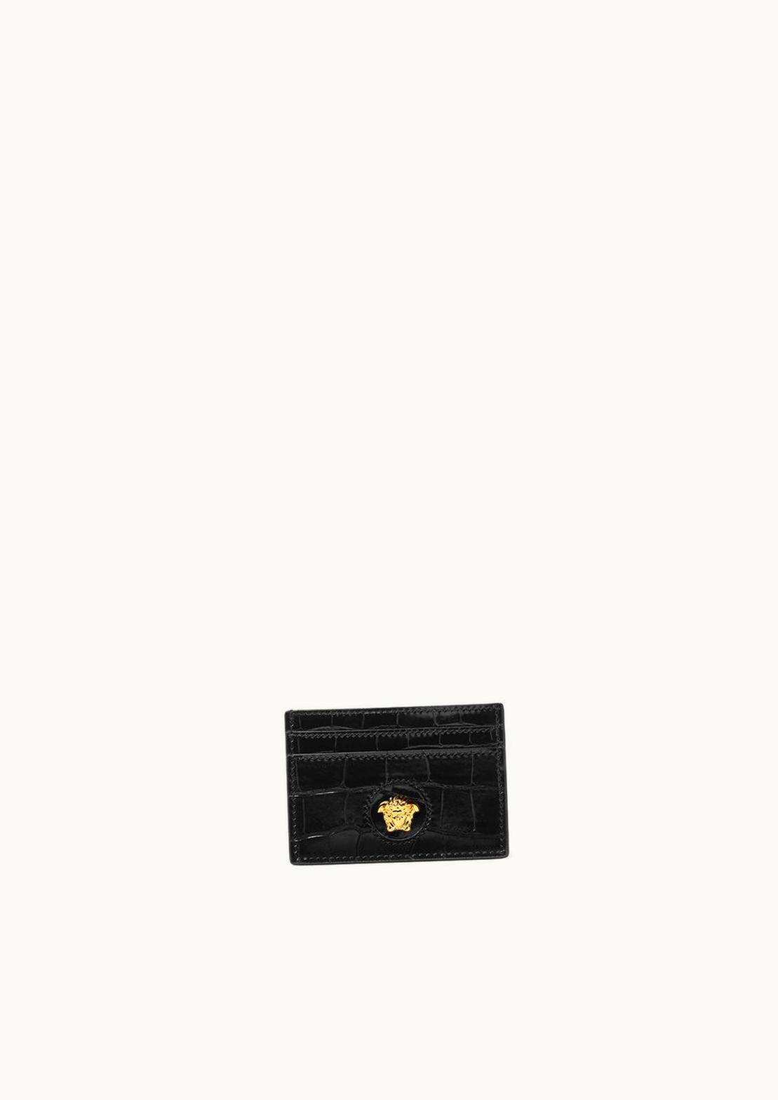 Versace Croc-Effect La Medusa Card Holder Black, Gold