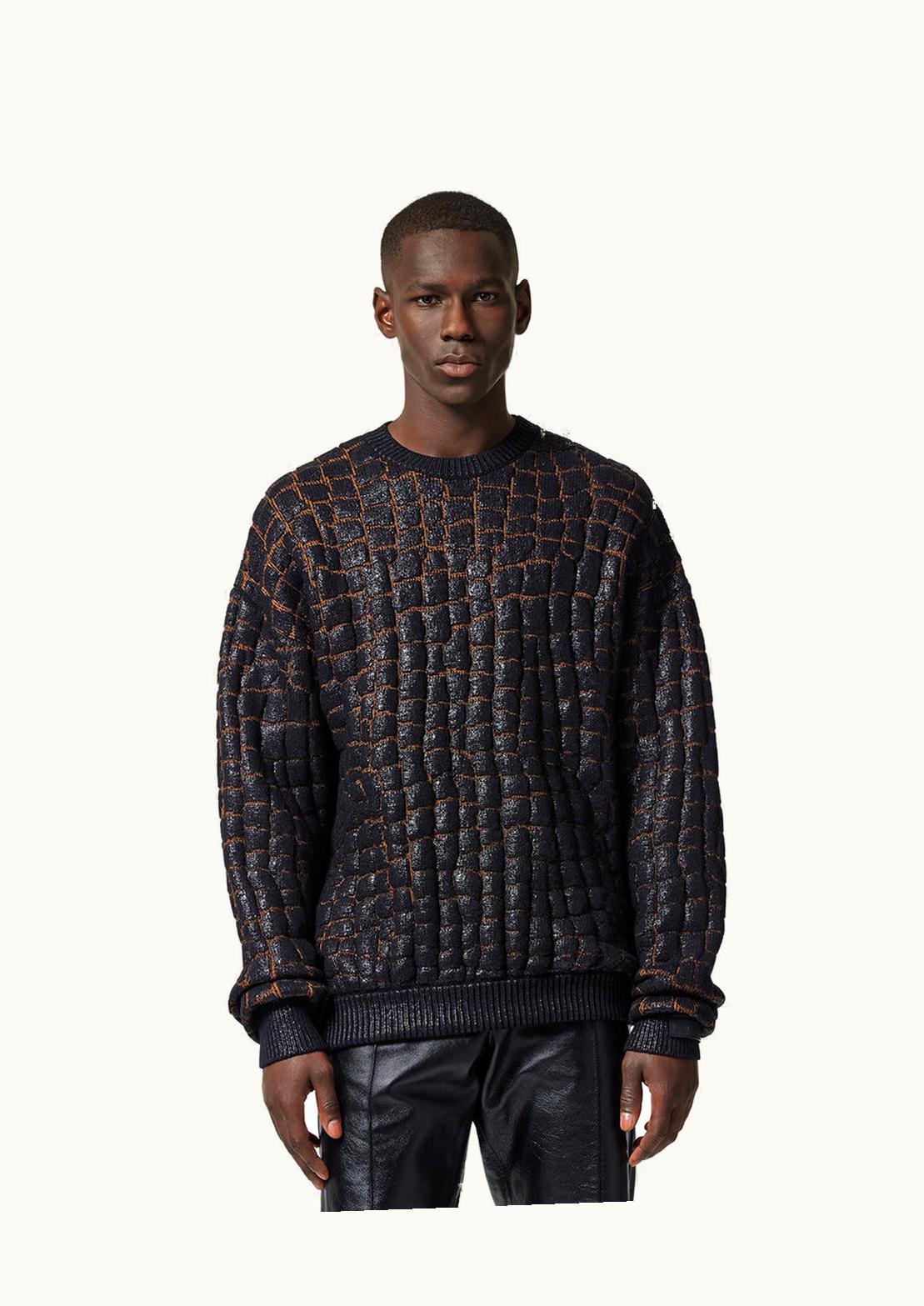 Versace Croc-Effect Laminated Jacquard Sweater Brown