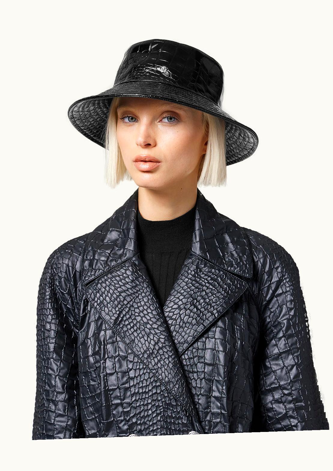 Versace Croc-Effect Leather Bucket Hat Black