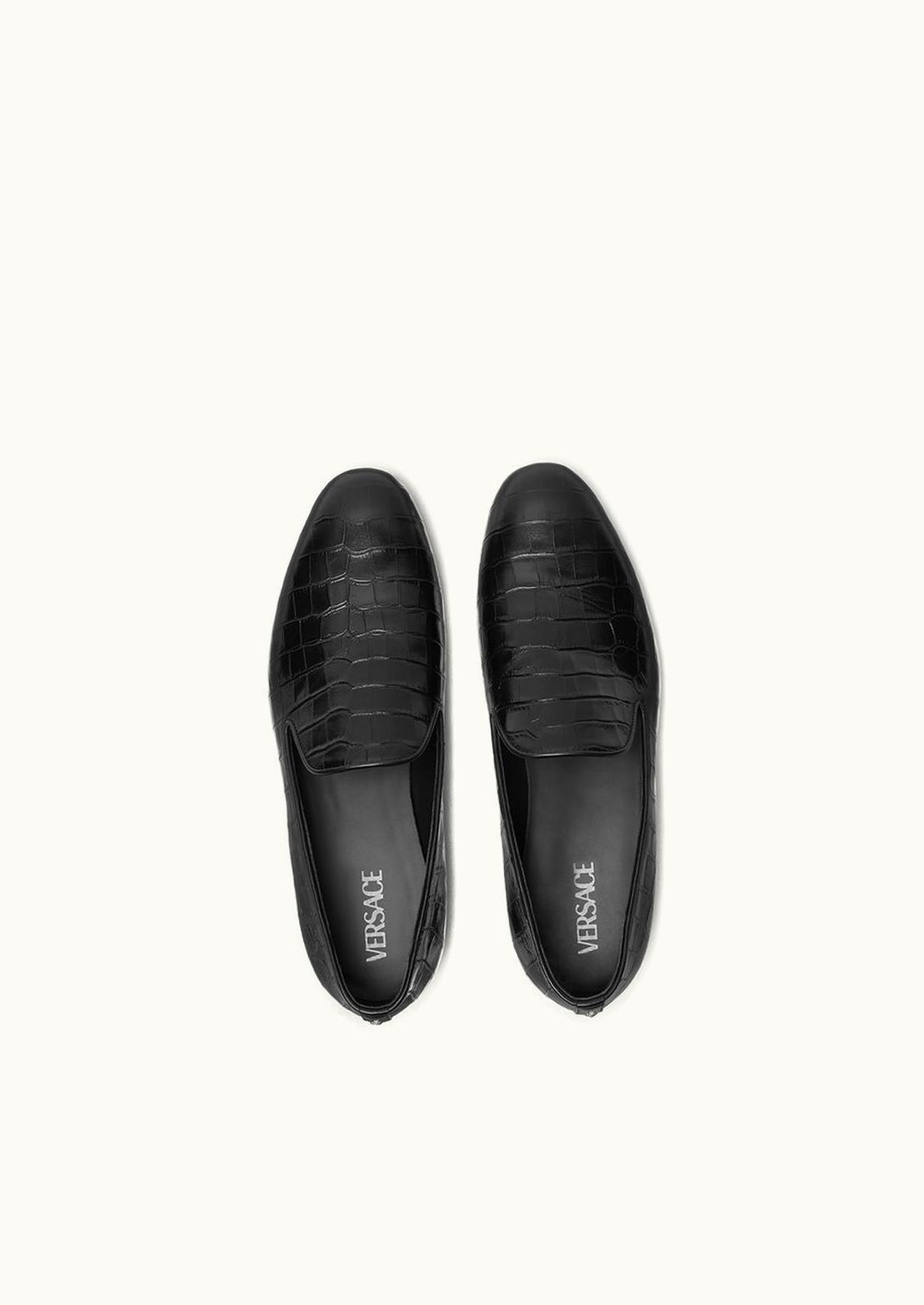 Versace Croc-Embossed Leather Slip-Ons Black