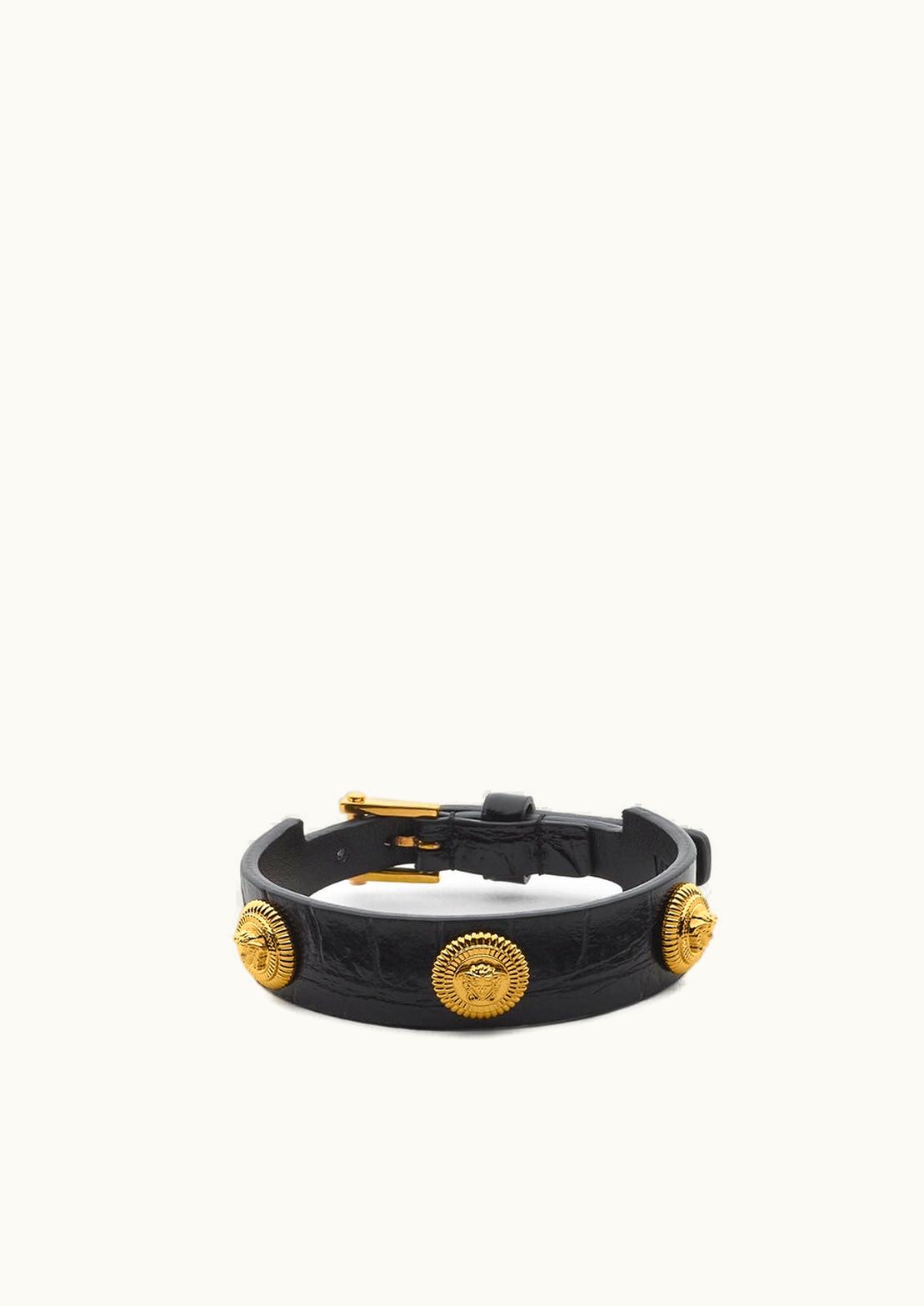 Versace Croc-Effect Medusa Biggie Bracelet Black, Gold