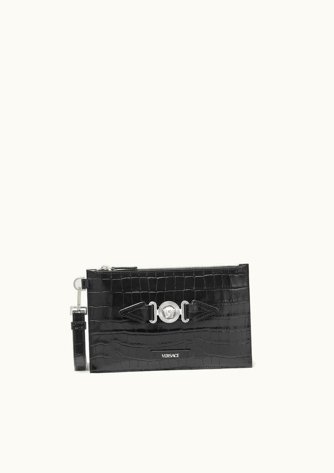 Versace Croc-Effect Medusa Biggie Small Pouch Black, Silver