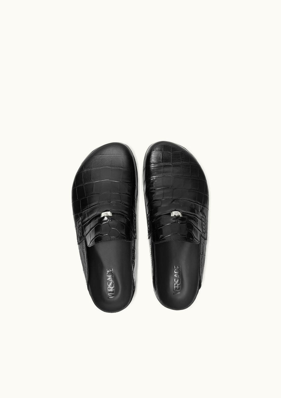 Versace Croc-Embossed Medusa Slip-On Mules Black