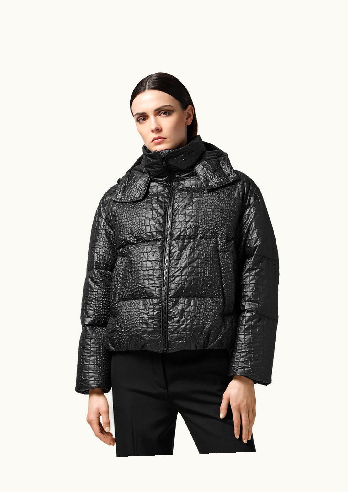 Versace Croc-Lacquered Cloquet Puffer Jacket Black
