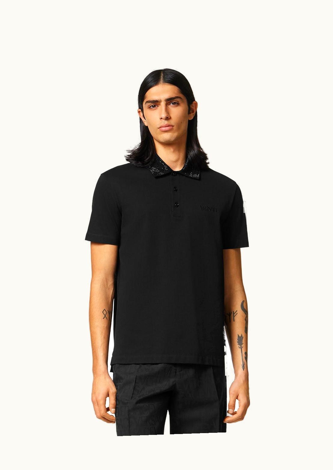 Versace Crystal Barocco Silhouette Polo Shirt Black