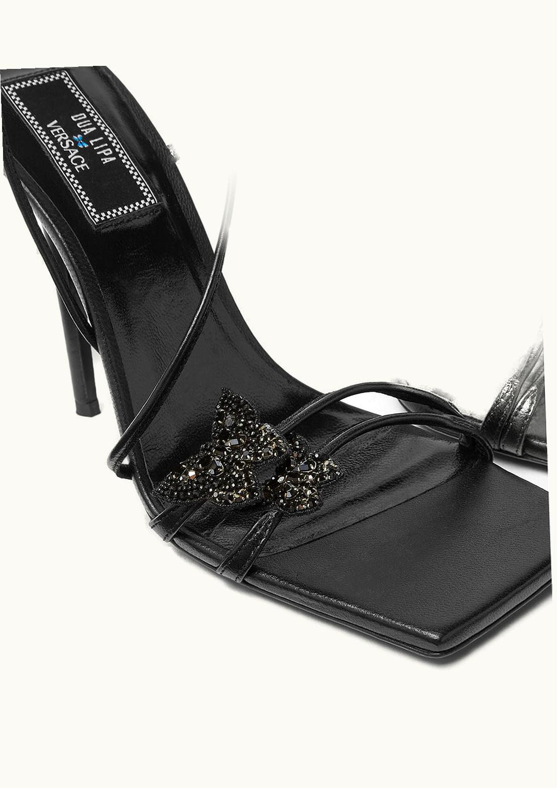 Versace Dua Lipa Crystal Butterfly Strappy Satin Sandals Black