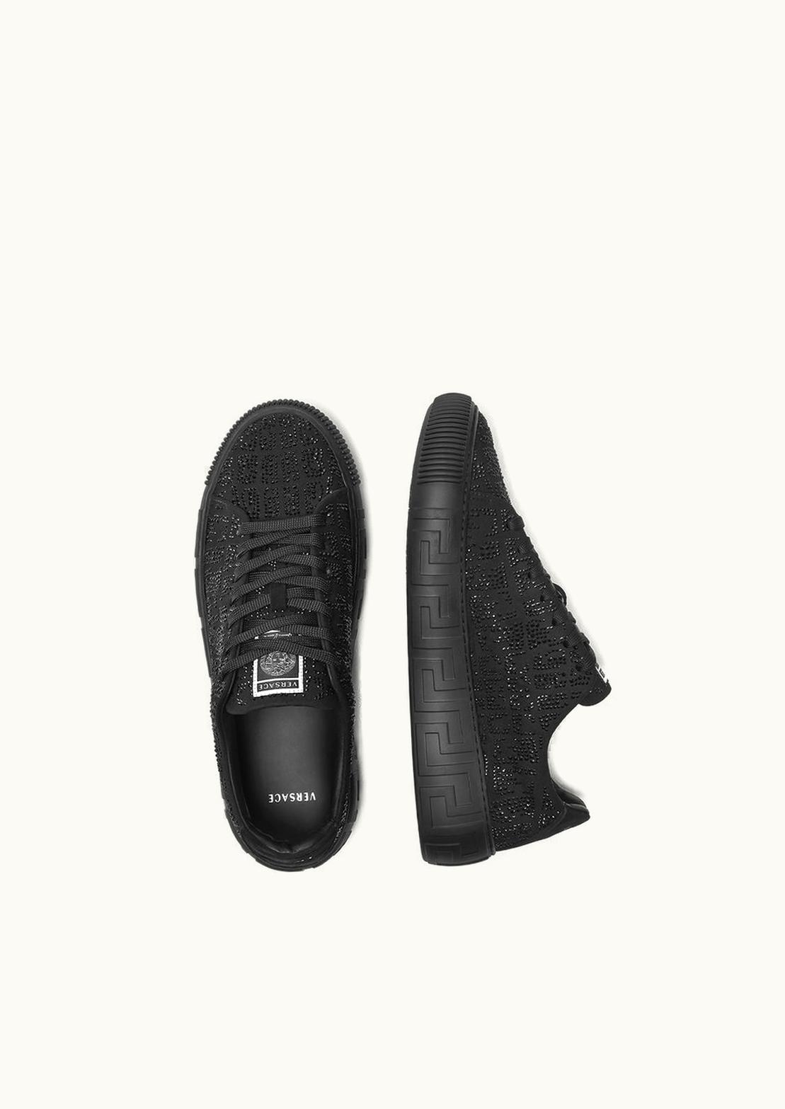 Versace Crystal Greca Embellished Croc-Effect Low-Top Trainers Black