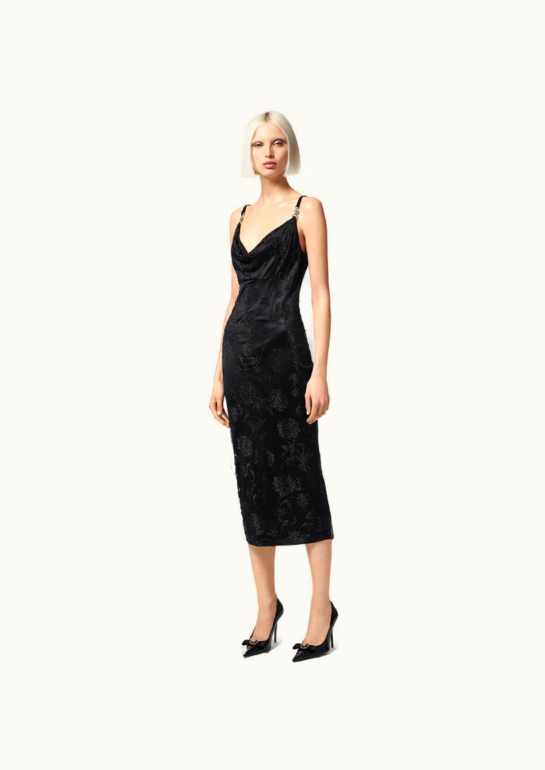 Versace Crystal Floral Silhouette Midi Dress Black