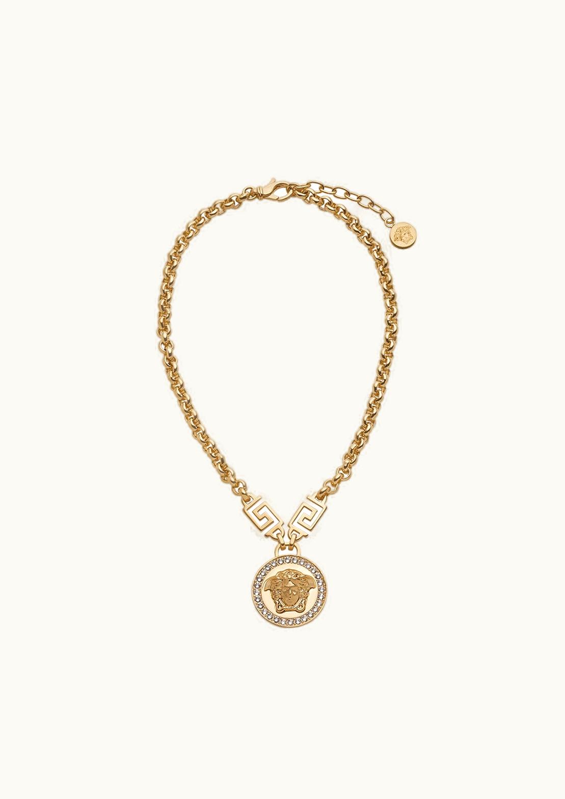 Versace Crystal La Medusa Greca Necklace Gold, White