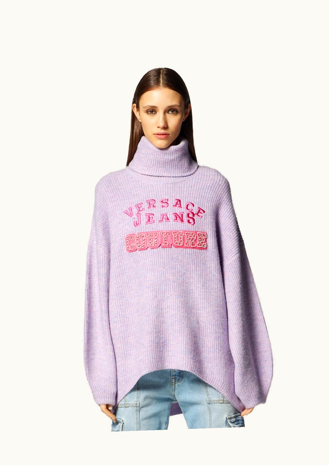 Versace Crystal Logo High Neck Jumper Pink