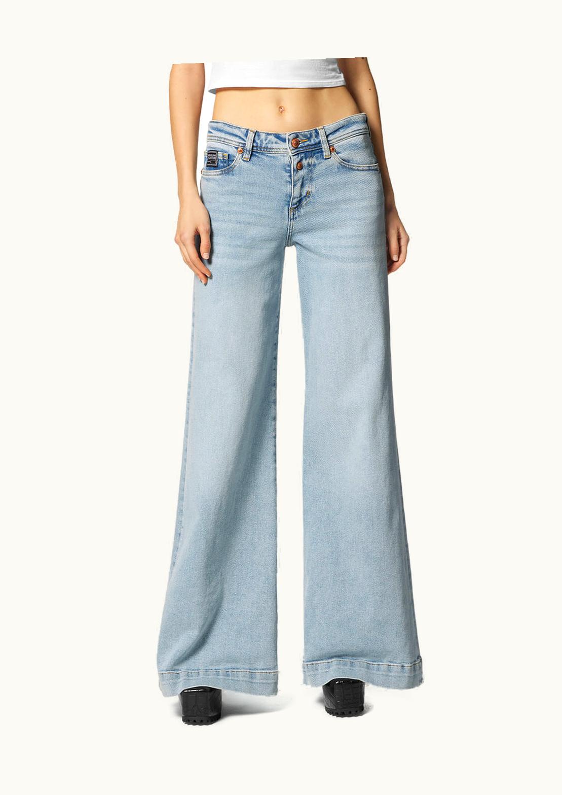 Versace Embroidered Logo Wide-Leg Jeans Blue