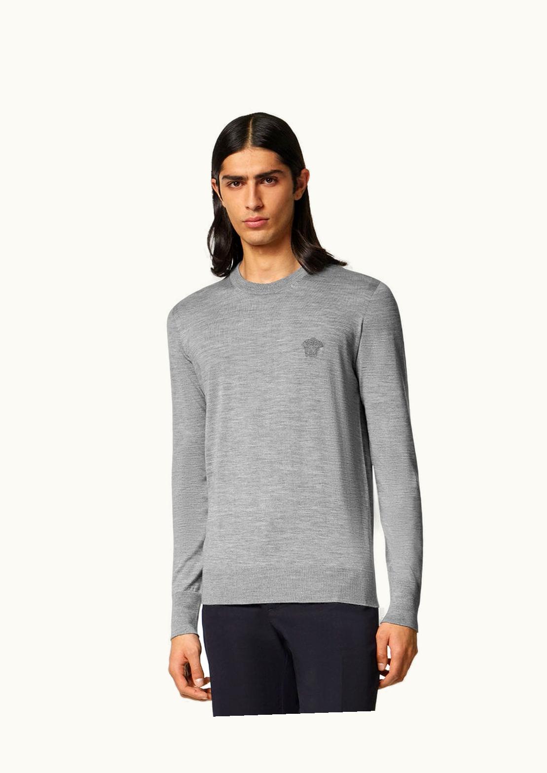 Versace Embroidered Wool-Blend Jumper Gray