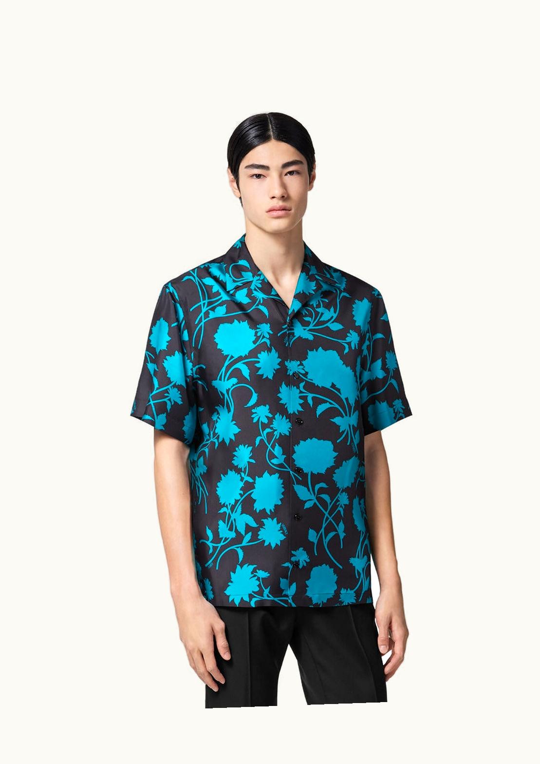 Versace Versace Floral Silhouette Silk Shirt Black, Blue - Versace Silhouette Silk Shirt Black