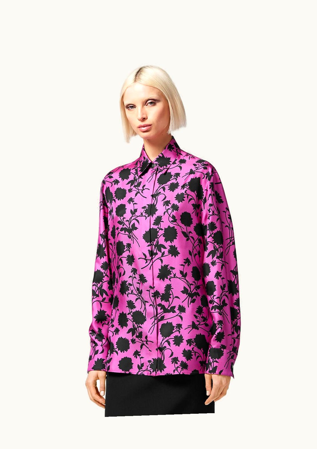 Versace Versace Floral Silhouette Silk Shirt Black, Pink