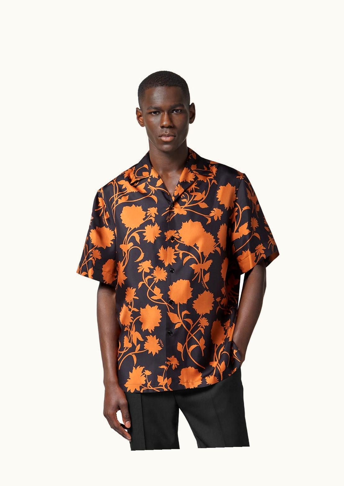 Versace Versace Floral Silhouette Silk Shirt Orange, Black