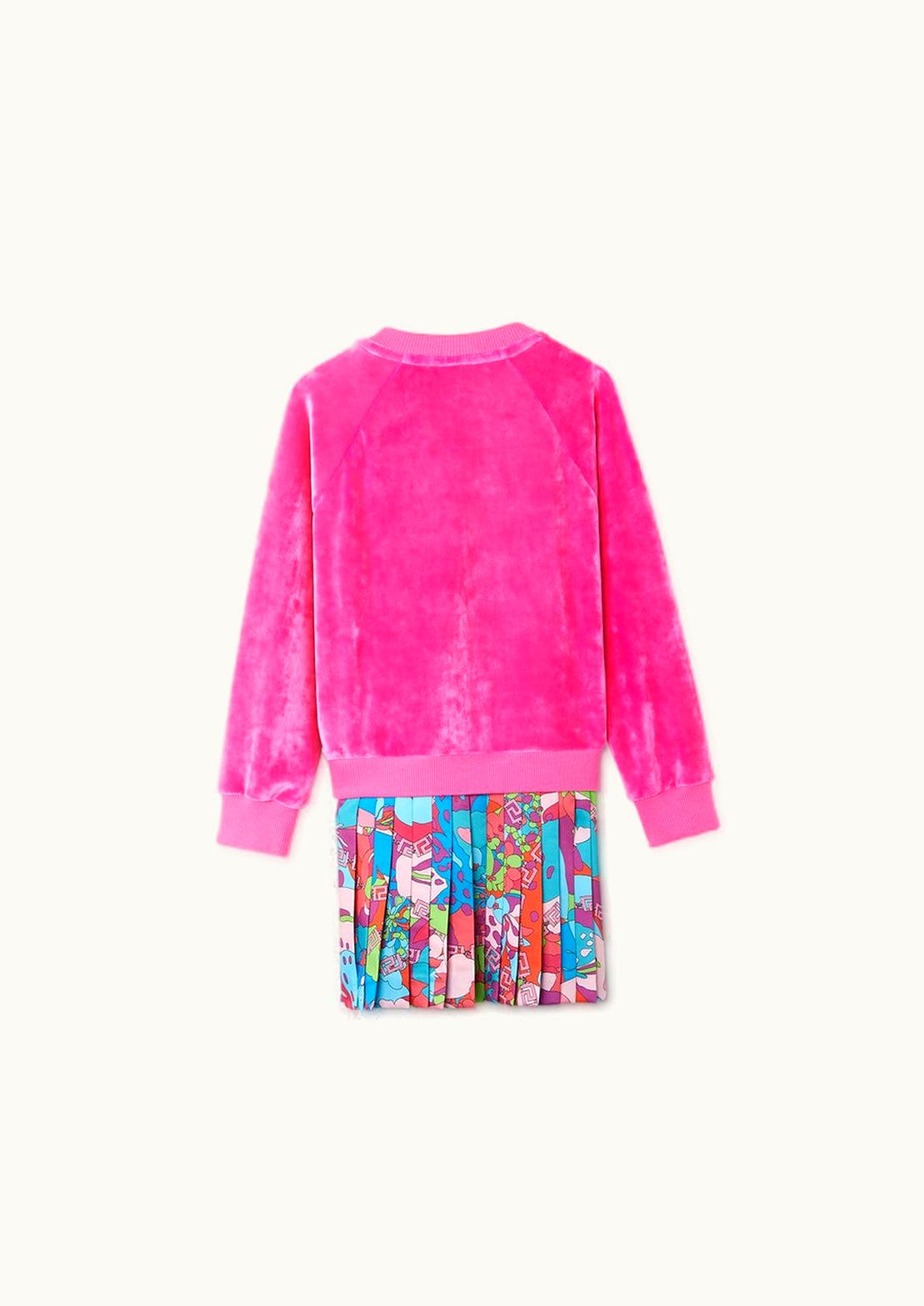 Versace Versace Crystal Logo Floral Summer Kids Velvet Sweatshirt Dress Pink