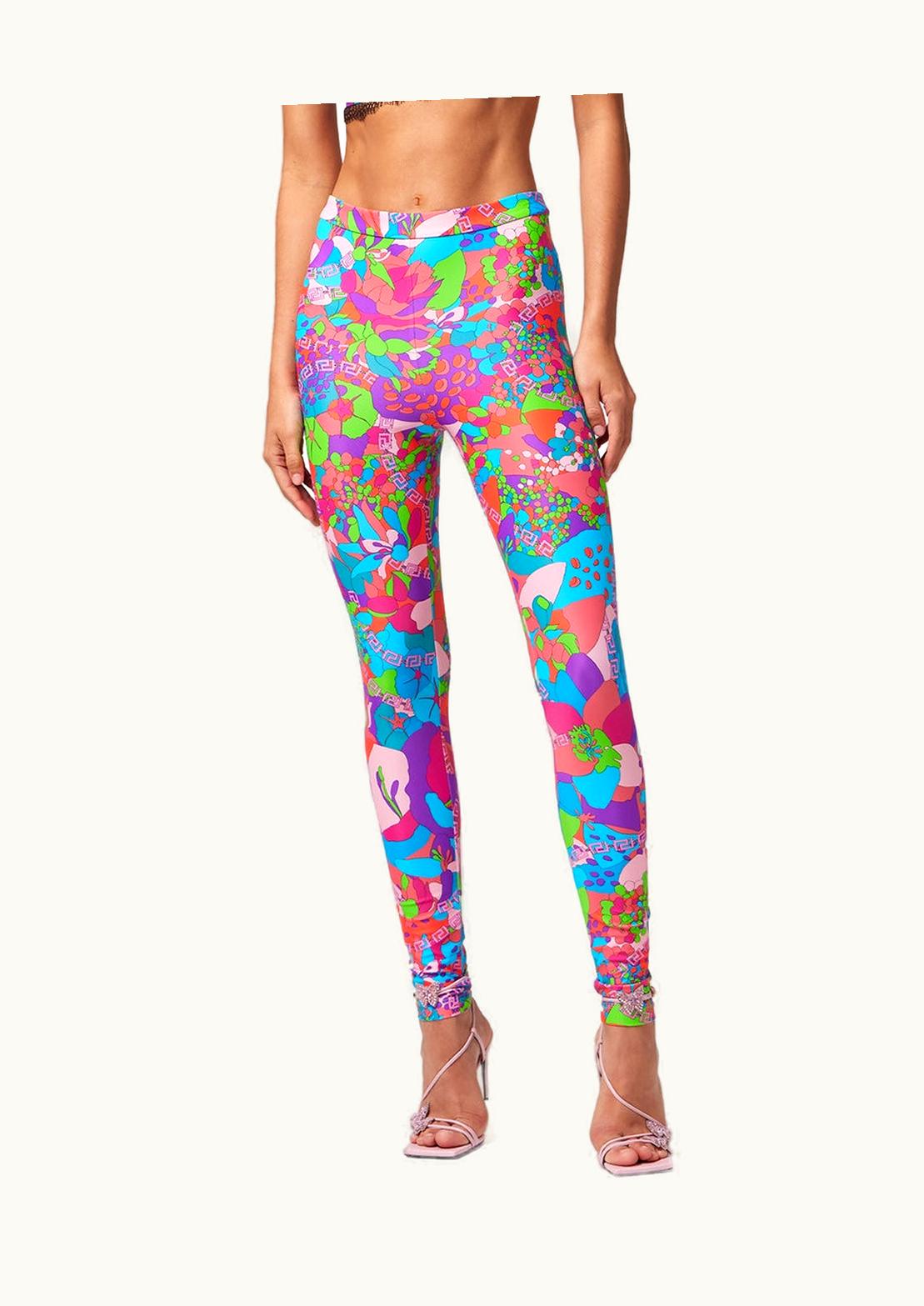 Versace Versace Floral Summer Chain Leggings Stretch Jersey Black