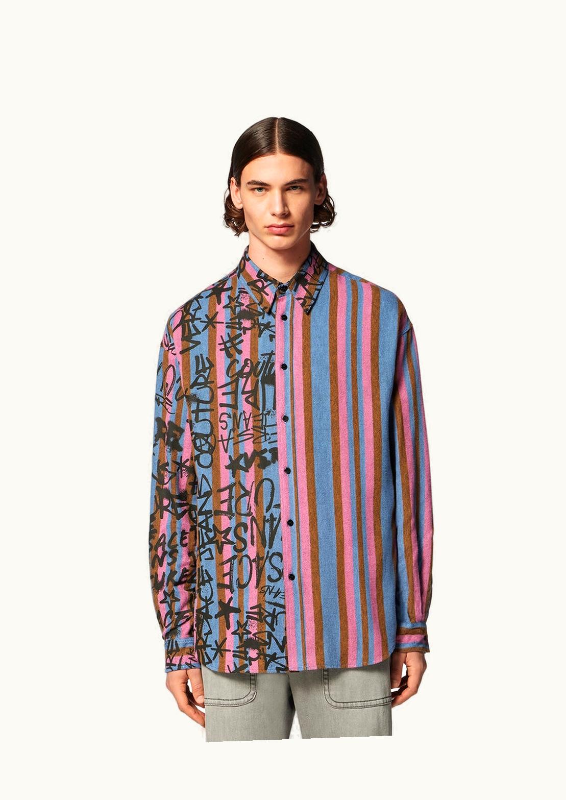 Versace Versace Graffiti Striped Overshirt Blue