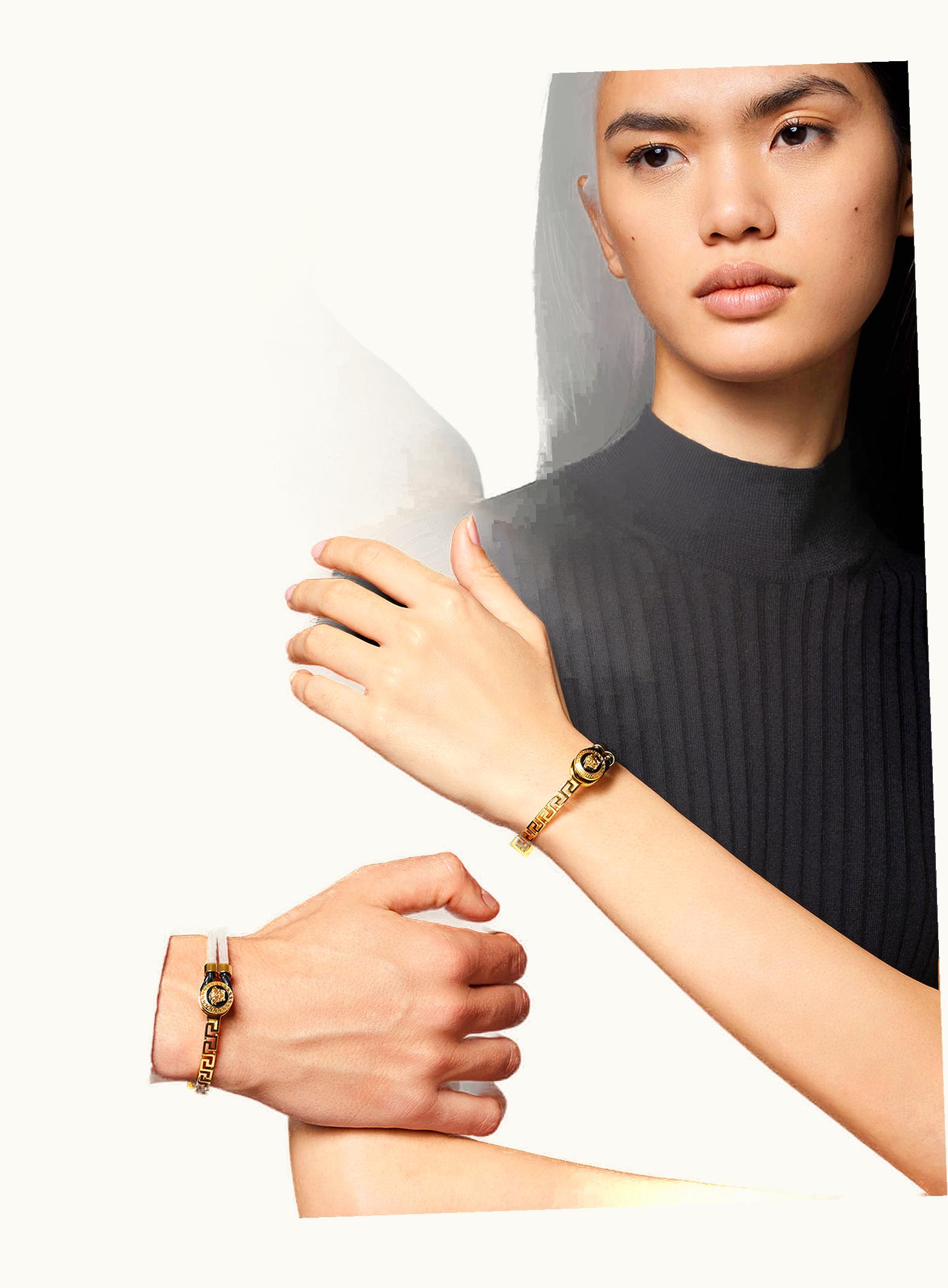 Versace Versace Medusa Greca Braided Leather Bracelet Black, Gold